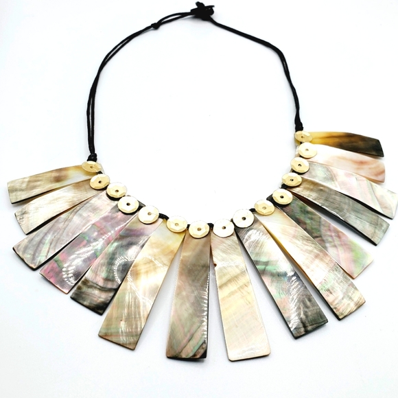 Vintage mother of pearl abalone necklace statement gorgeous piece 70's natural - Picture 1 of 15